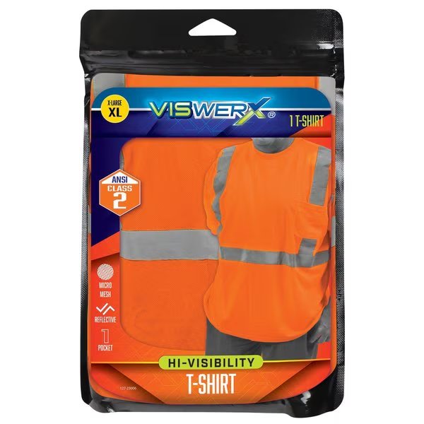 Hi-Vis SS T-Shirt w-Pocket - ANSI CL2 Orange XL, Viswerx, Mfr#: 127-23006